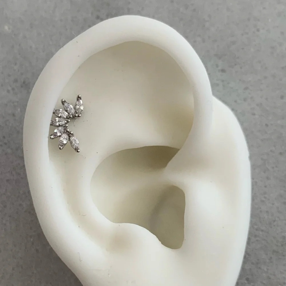 Silver Crystal Teardrop Arch Cartilage Earring